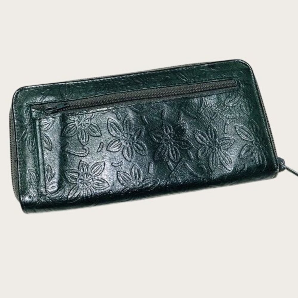 Mundi Wallet Embossed Green Floral Zip Around Pocketbook